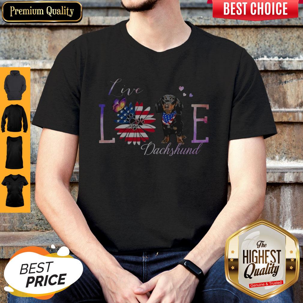 Official Dachshund Live Love Paw Sunflower American Flag Veteran Independence Day Shirt