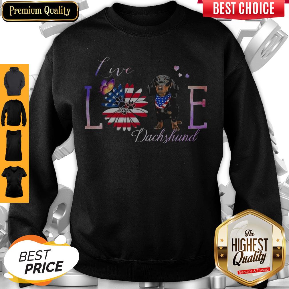 Official Dachshund Live Love Paw Sunflower American Flag Veteran Independence Day Shirt - Image 4