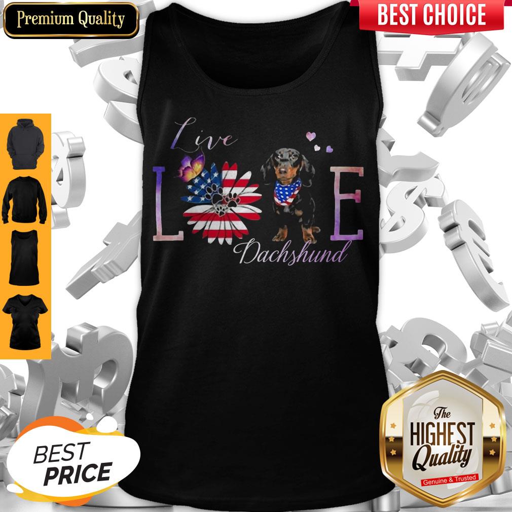 Official Dachshund Live Love Paw Sunflower American Flag Veteran Independence Day Shirt - Image 3