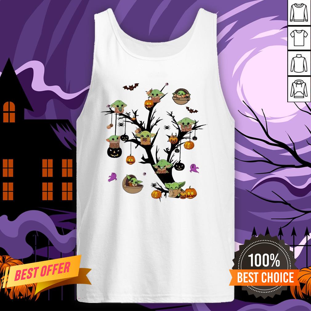 Cute Baby Yoda Halloween Tree Shirt - Image 3