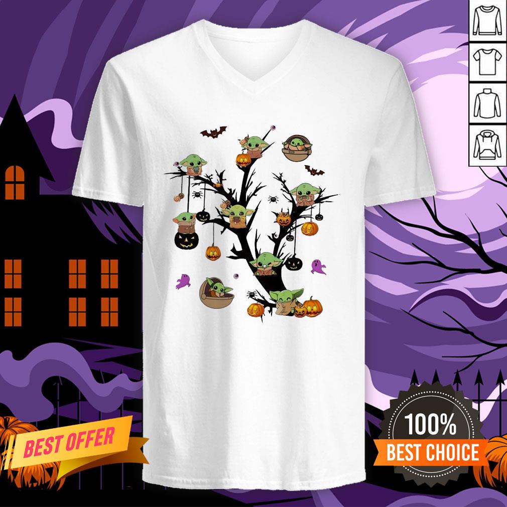 Cute Baby Yoda Halloween Tree Shirt - Image 2