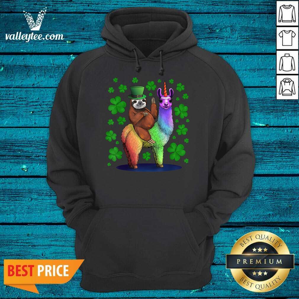 Top Leprechaun Sloth Riding Llama Unicorn St Patricks Day Shirt - Image 2