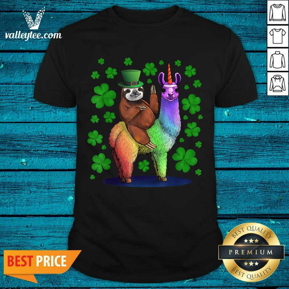 Top Leprechaun Sloth Riding Llama Unicorn St Patricks Day Shirt