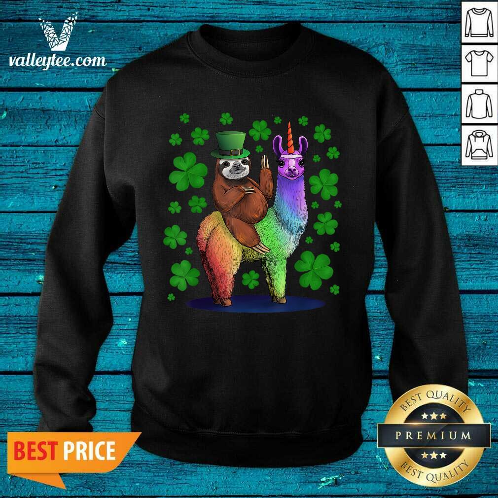Top Leprechaun Sloth Riding Llama Unicorn St Patricks Day Shirt - Image 5