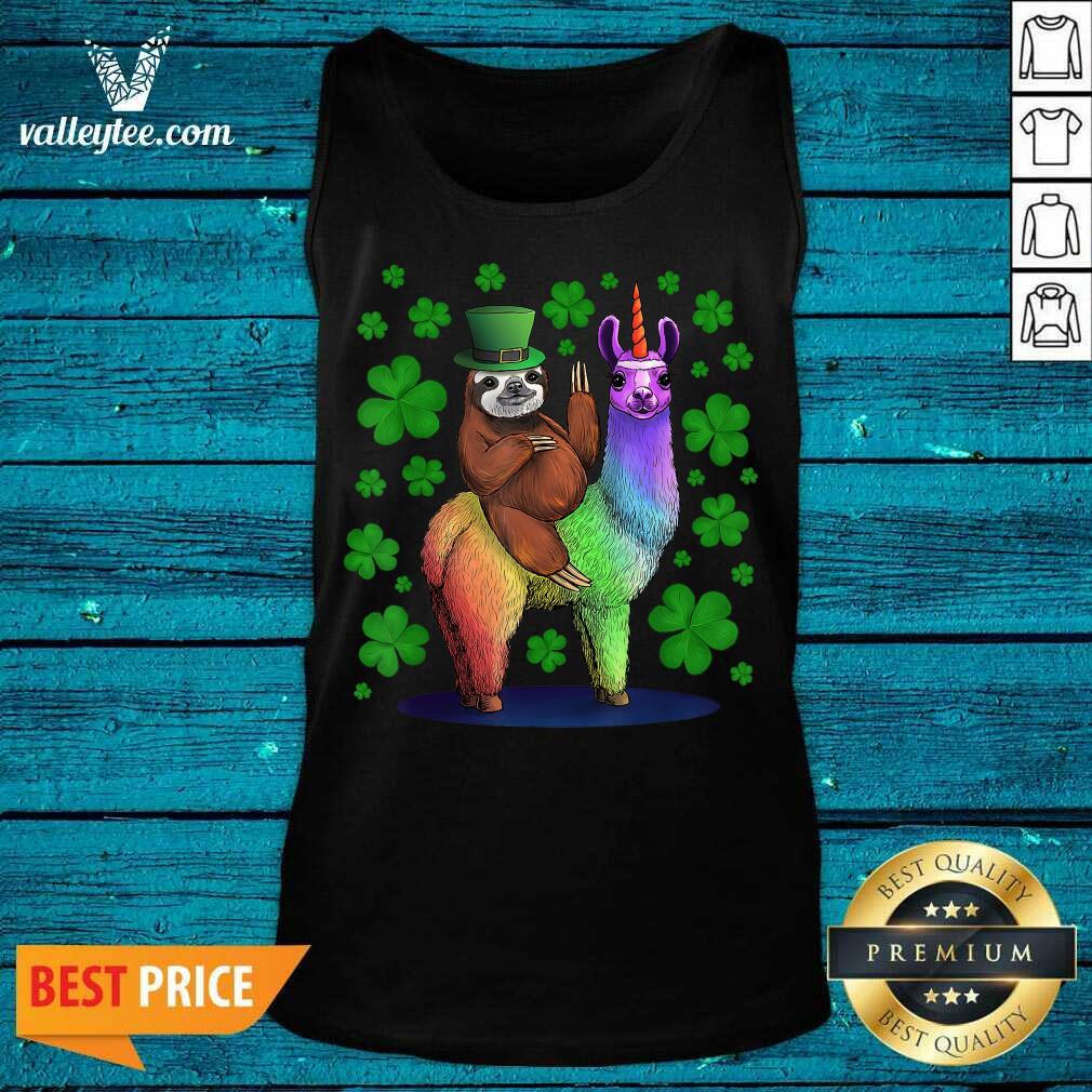 Top Leprechaun Sloth Riding Llama Unicorn St Patricks Day Shirt - Image 4