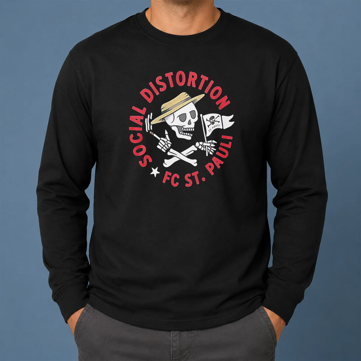 Top Premium Social Distortion FC St Pauli Skull With Straw Hat And Flag Shirt - Image 6