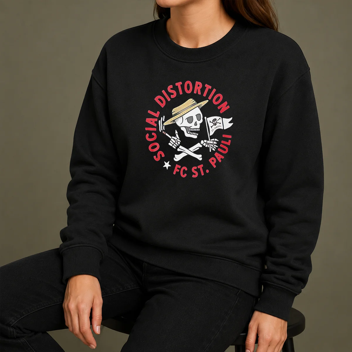Top Premium Social Distortion FC St Pauli Skull With Straw Hat And Flag Shirt - Image 7