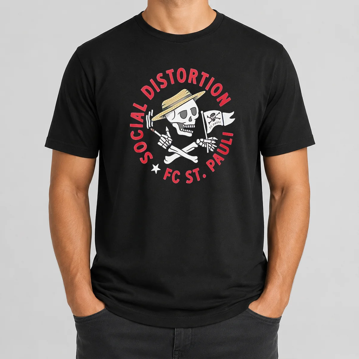 Top Premium Social Distortion FC St Pauli Skull With Straw Hat And Flag Shirt