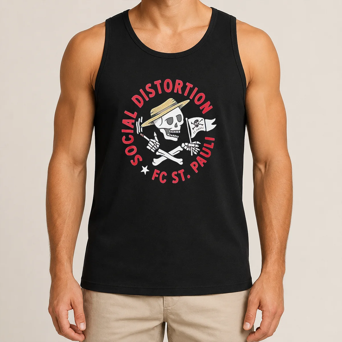 Top Premium Social Distortion FC St Pauli Skull With Straw Hat And Flag Shirt - Image 3