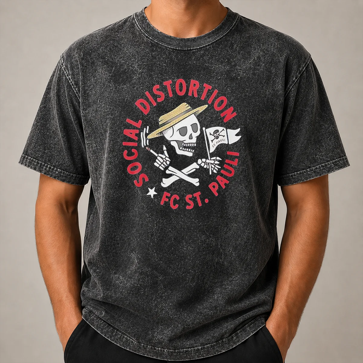 Top Premium Social Distortion FC St Pauli Skull With Straw Hat And Flag Shirt - Image 8