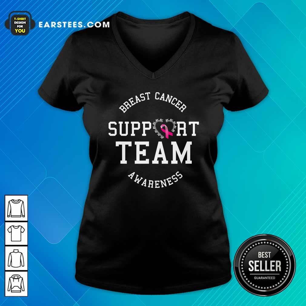 Hot Breast Cancer Support Team Awareness Ribbon Pink Shirt - Image 3