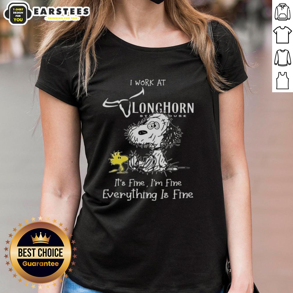 Funny Tired Snoopy And Woodstock I Work At Longhorn Steakhouse It's Fine I'm Fine Everything Is Fine T-Shirt - Image 3