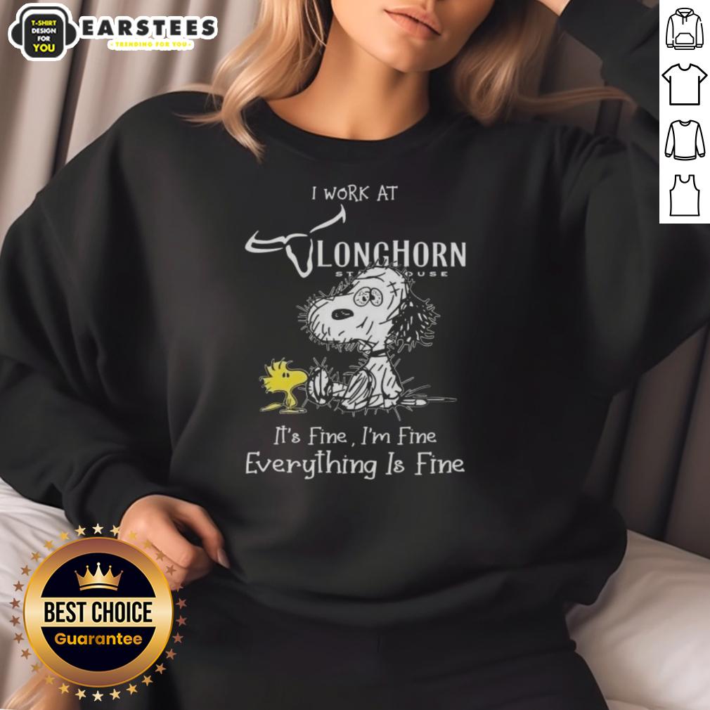 Funny Tired Snoopy And Woodstock I Work At Longhorn Steakhouse It's Fine I'm Fine Everything Is Fine T-Shirt - Image 5