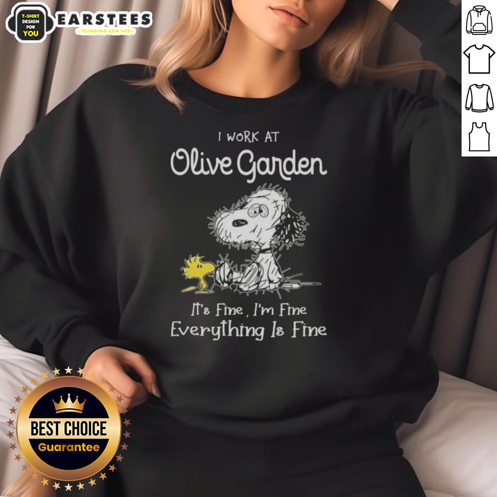 Funny Tired Snoopy And Woodstock I Work At Olive Garden It's Fine I'm Fine Everything Is Fine T-Shirt - Image 5
