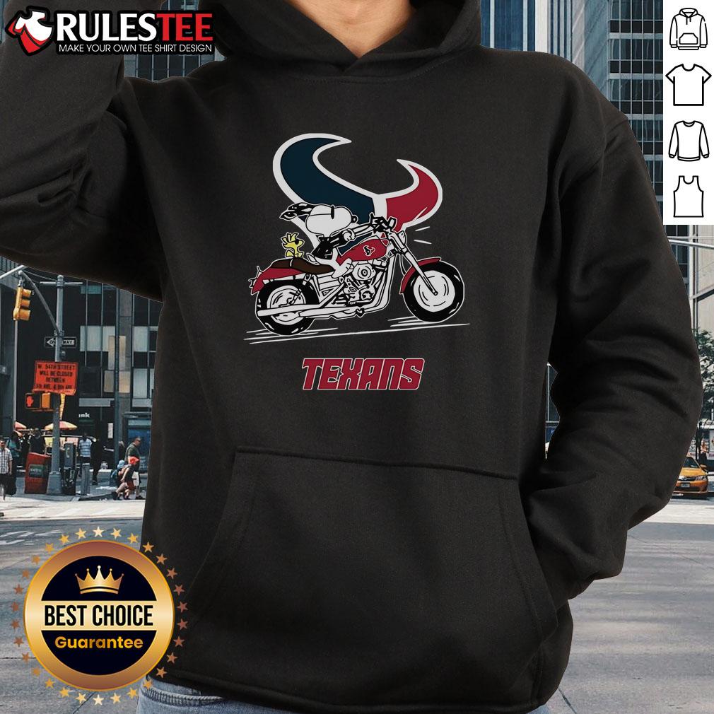 Awesome Snoopy And Woodstock Driving Motorbike Houston Texans T-Shirt - Image 2