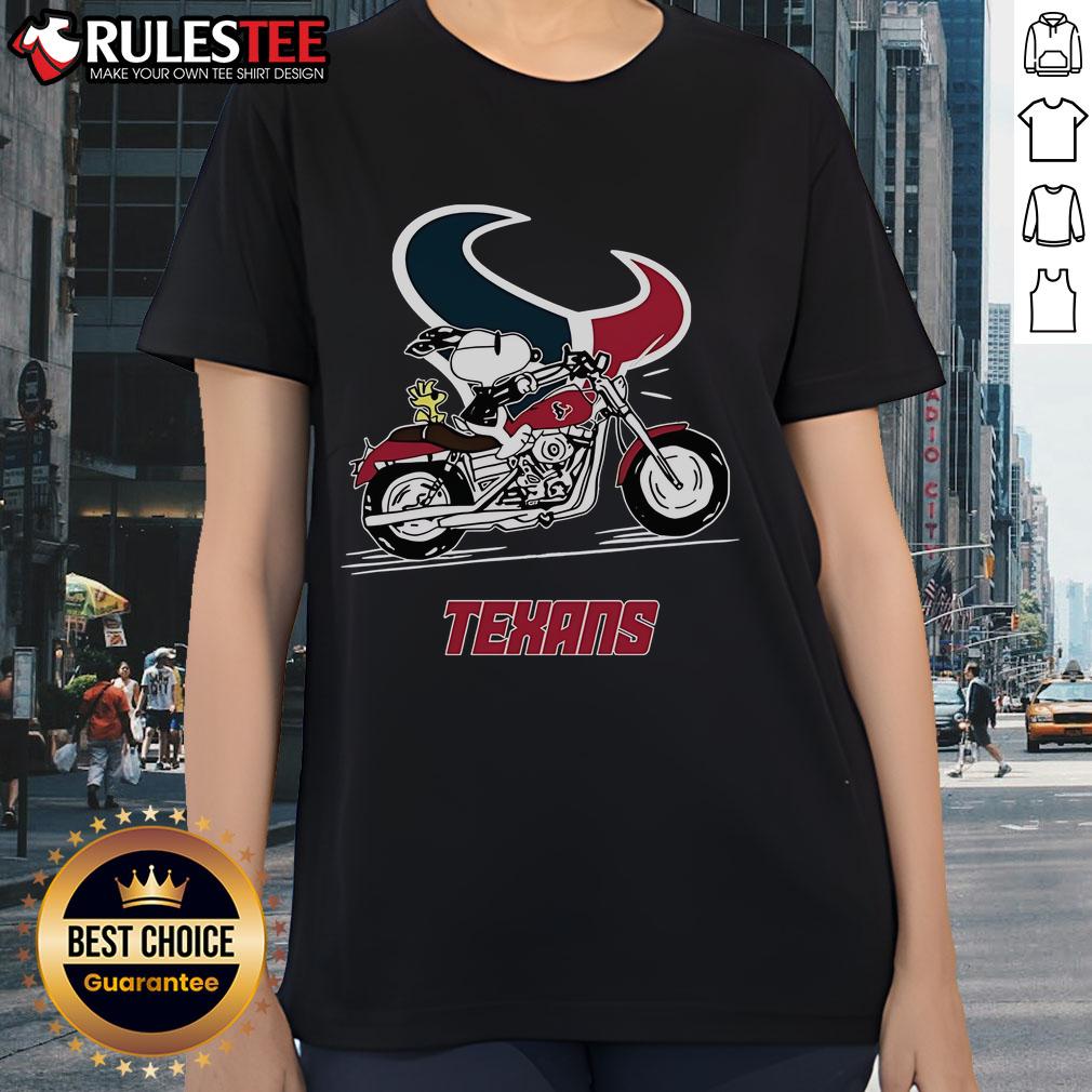Awesome Snoopy And Woodstock Driving Motorbike Houston Texans T-Shirt - Image 3