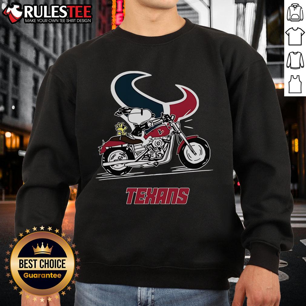 Awesome Snoopy And Woodstock Driving Motorbike Houston Texans T-Shirt - Image 5