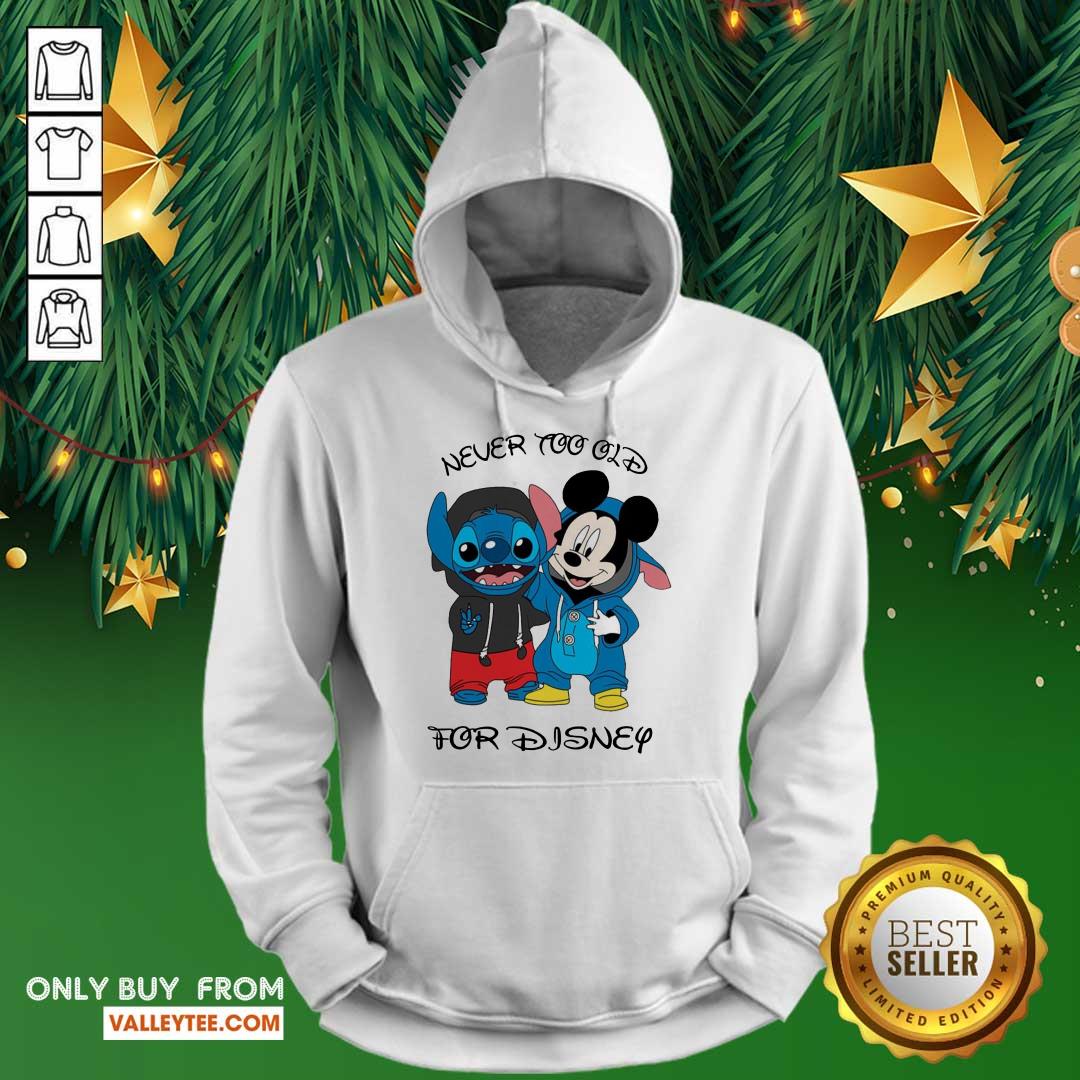 Cool Stitch And Mickey Mouse Never Too Old For Disney Shirt - Image 2