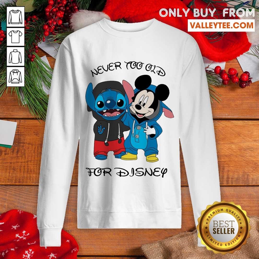 Cool Stitch And Mickey Mouse Never Too Old For Disney Shirt - Image 5