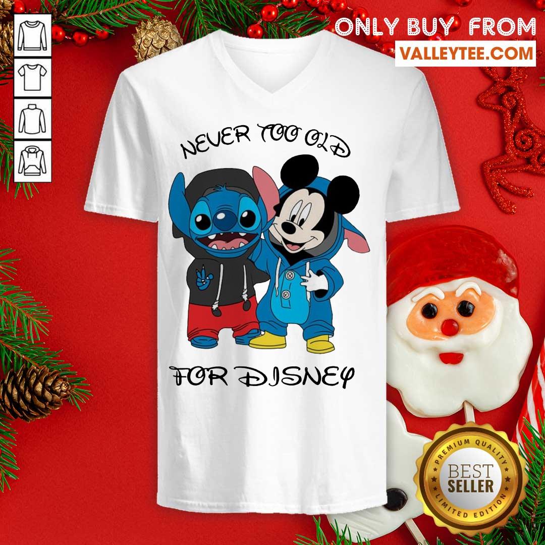 Cool Stitch And Mickey Mouse Never Too Old For Disney Shirt - Image 3