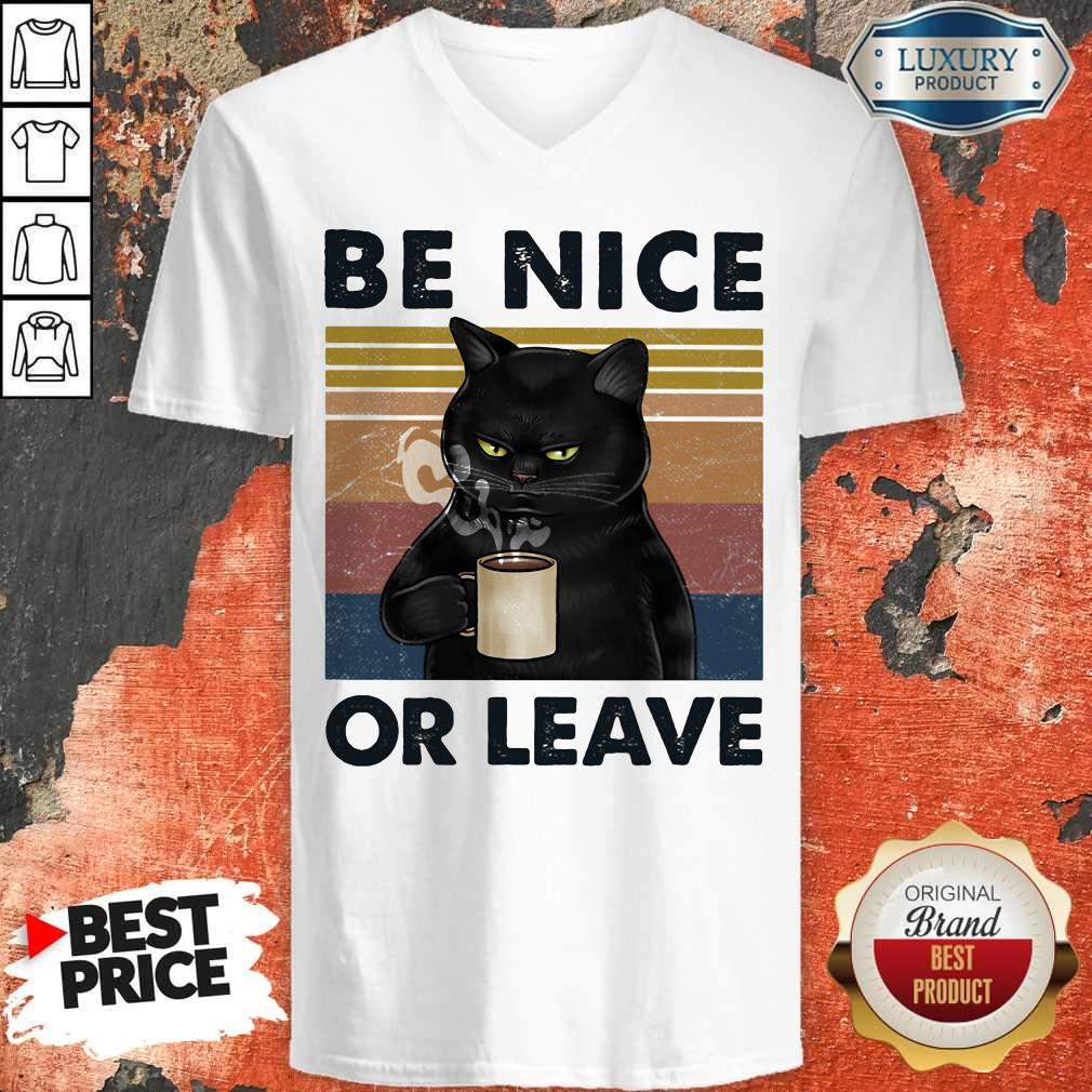 Top Be Nice Or Leave Cat Drink Coffee Vintage Retro Shirt - Image 4