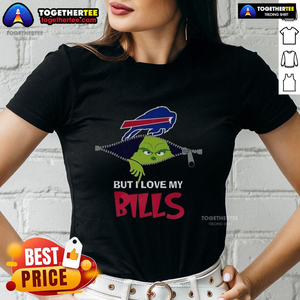 Nice Grinch Zipper I Hate People But I Love My Buffalo Bills Football Christmas T-Shirt - Image 3