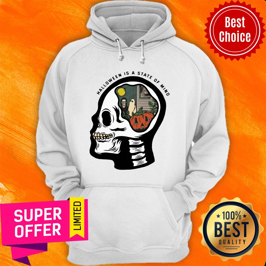 Official Skull Halloween Is A State Of Mind Pumpkin Halloween Shirt - Image 3