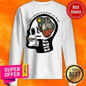 Alternative view of Official Skull Halloween Is A State Of Mind Pumpkin Halloween Shirt