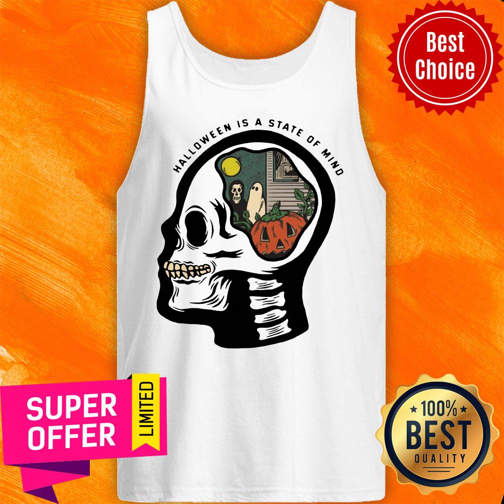 Official Skull Halloween Is A State Of Mind Pumpkin Halloween Shirt - Image 5