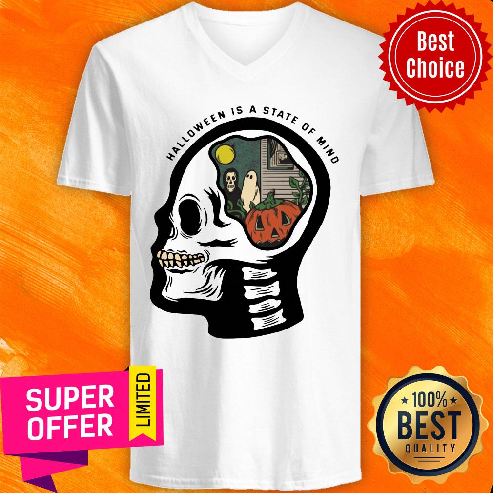 Official Skull Halloween Is A State Of Mind Pumpkin Halloween Shirt - Image 4