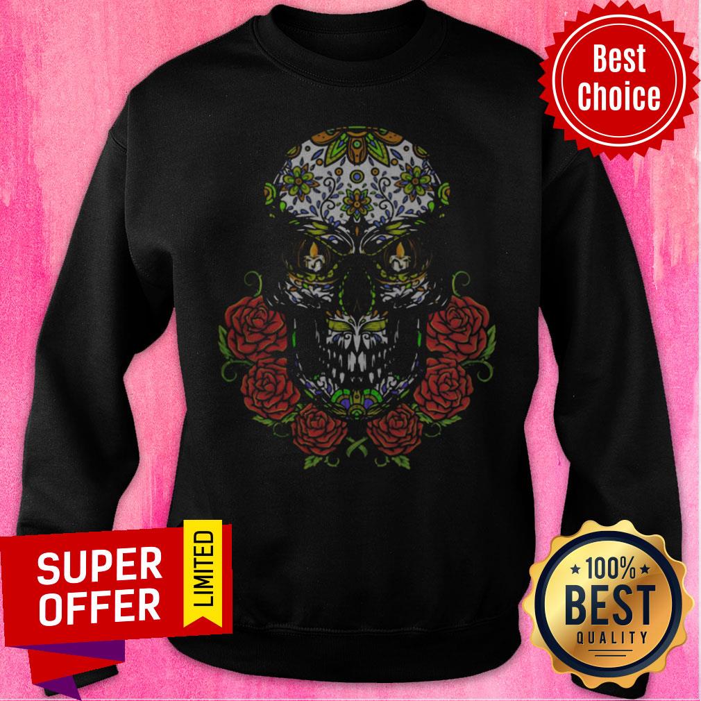 Nice Sugar Skull In Flower Day Of Dead Dia De Muertos Shirt - Image 5