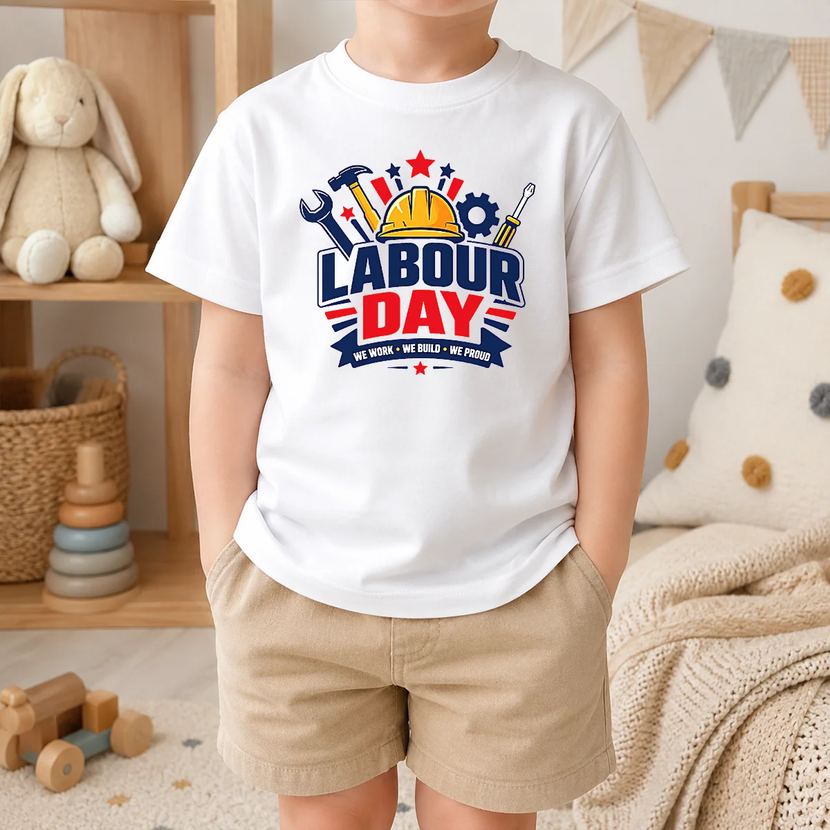 Happy Good Labour Day We Work Build Proud Multi Tool Badge Shirt - Image 9