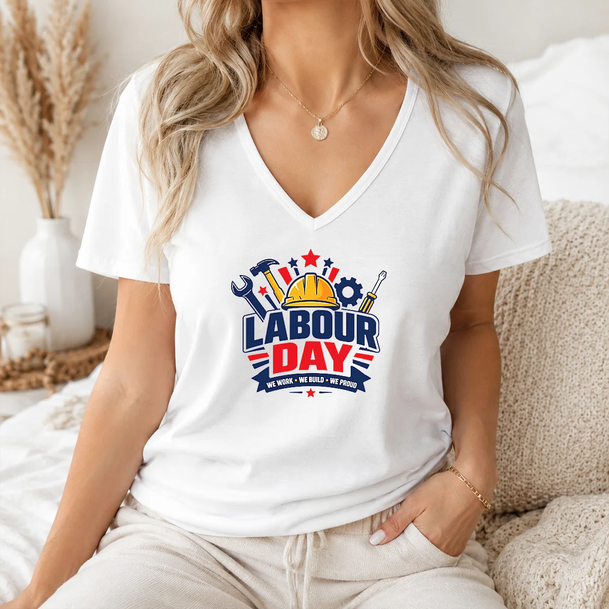 Happy Good Labour Day We Work Build Proud Multi Tool Badge Shirt - Image 2