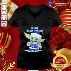 Alternative view of Nice Baby Yoda Play Rugby Duke Blue Devils Merry Christmas Shirt