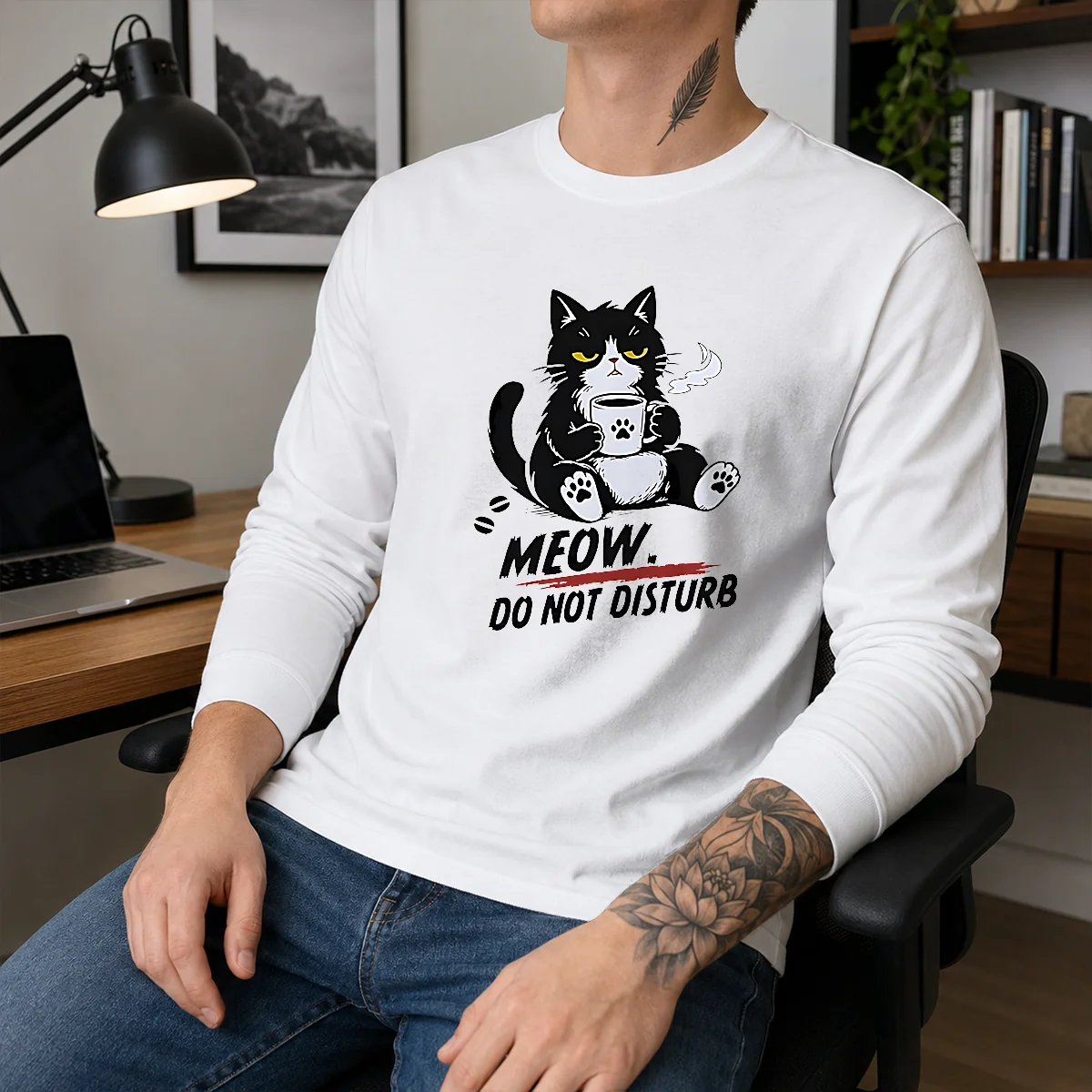 Official Meow Do Not Disturb Grumpy Cat With Coffee Shirt - Image 3