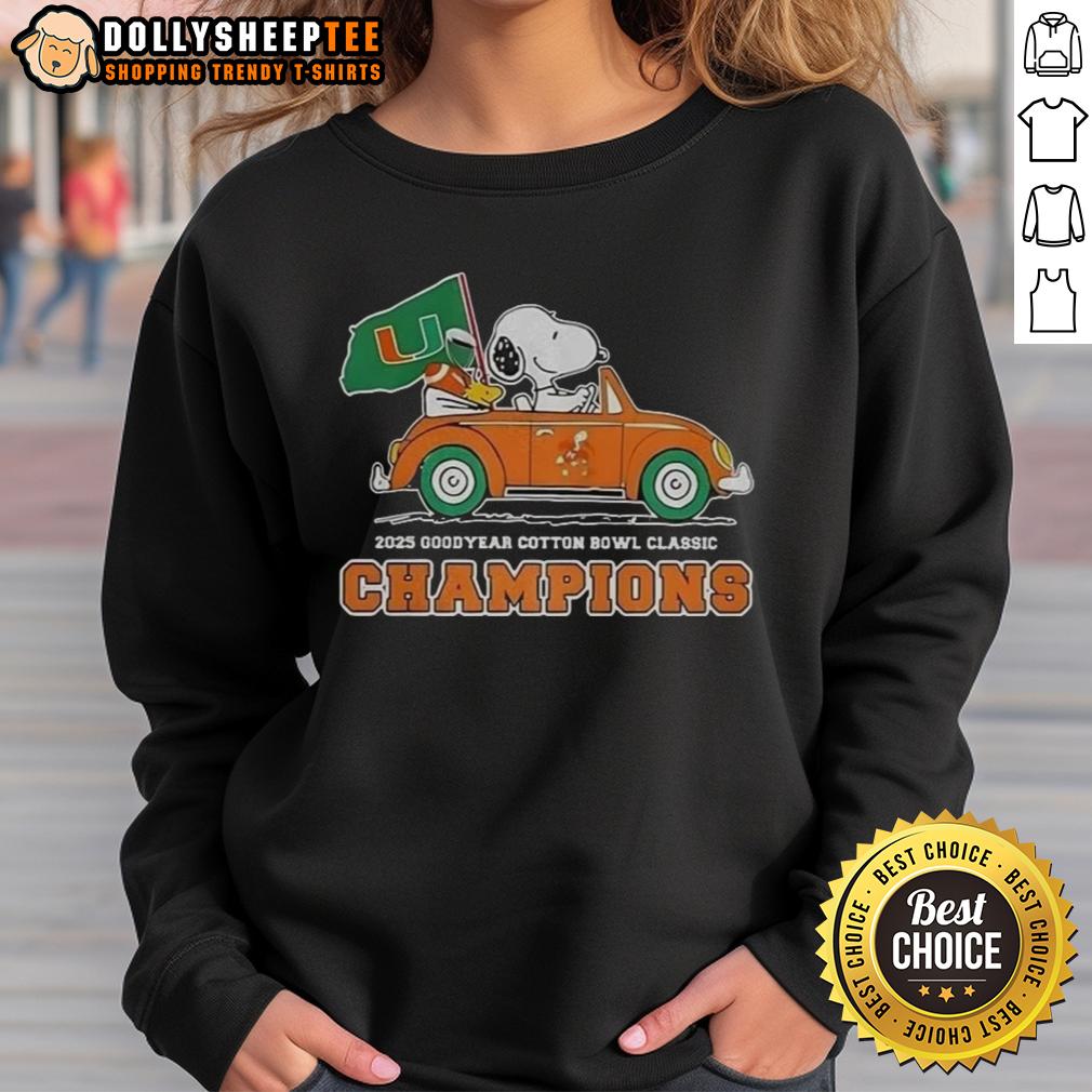 Official Snoopy And Woodstock X Miami Hurricanes Cotton Bowl Classic Champions 2025 T-Shirt - Image 5