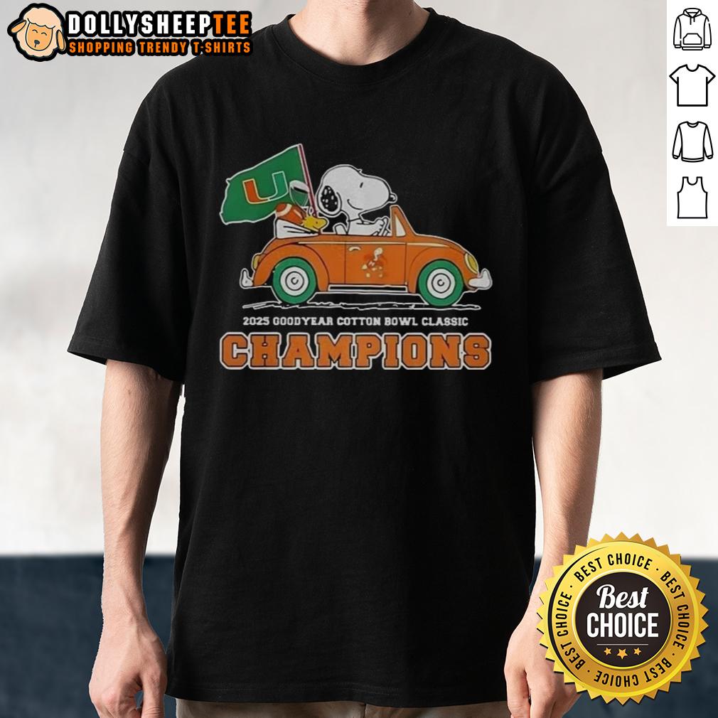 Official Snoopy And Woodstock X Miami Hurricanes Cotton Bowl Classic Champions 2025 T-Shirt