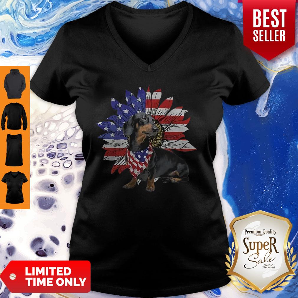 Daschund Sunflower America Flag Dog Lovers Shirt - Image 3