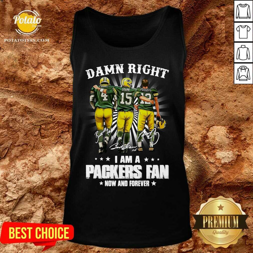 Premium Favre Starr Rodgers Damn Right I Am A Green Bay Packers Fan Now Forever Signatures Shirt - Image 3