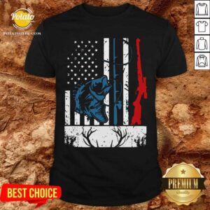 Retro Fishing And Hunting American Flag Deer Fish Lover Gift Shirt