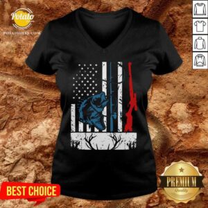 Alternative view of Retro Fishing And Hunting American Flag Deer Fish Lover Gift Shirt