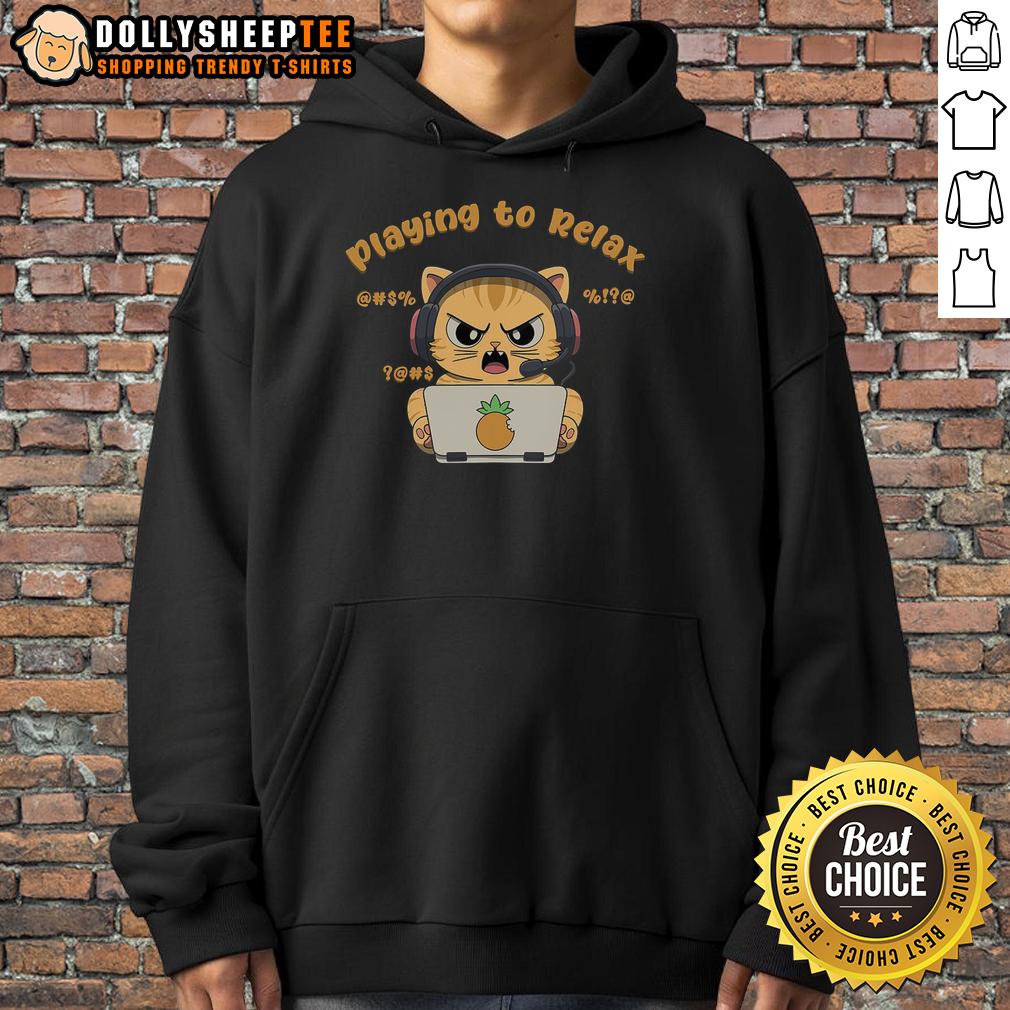 Funny Playing To Relax Funny Angry Cat T-Shirt - Image 2