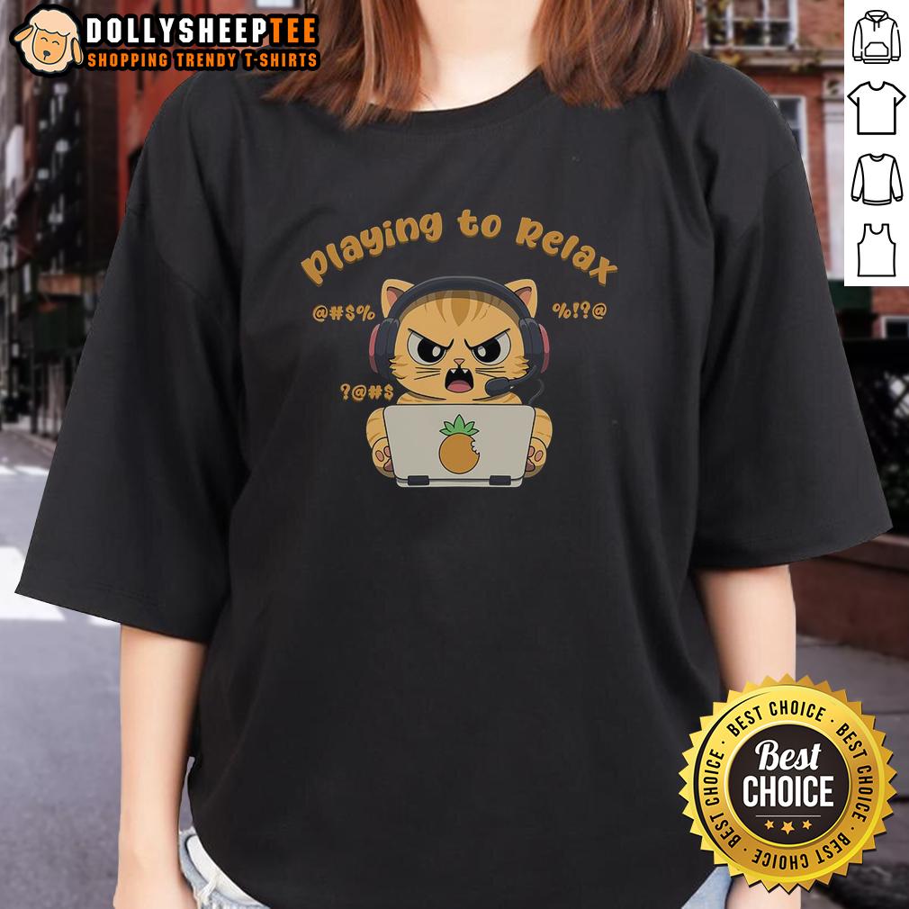 Funny Playing To Relax Funny Angry Cat T-Shirt - Image 3