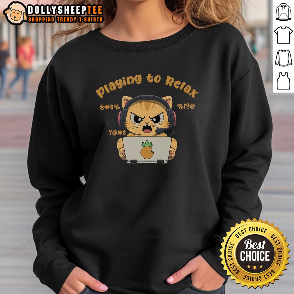 Funny Playing To Relax Funny Angry Cat T-Shirt - Image 5