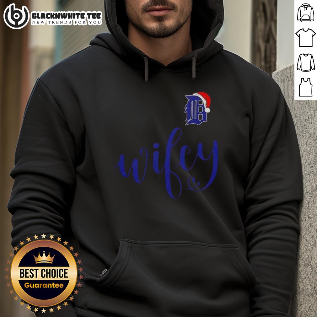 Good Wifey Detroit Tigers Santa Hat Merry Christmas T-Shirt - Image 2