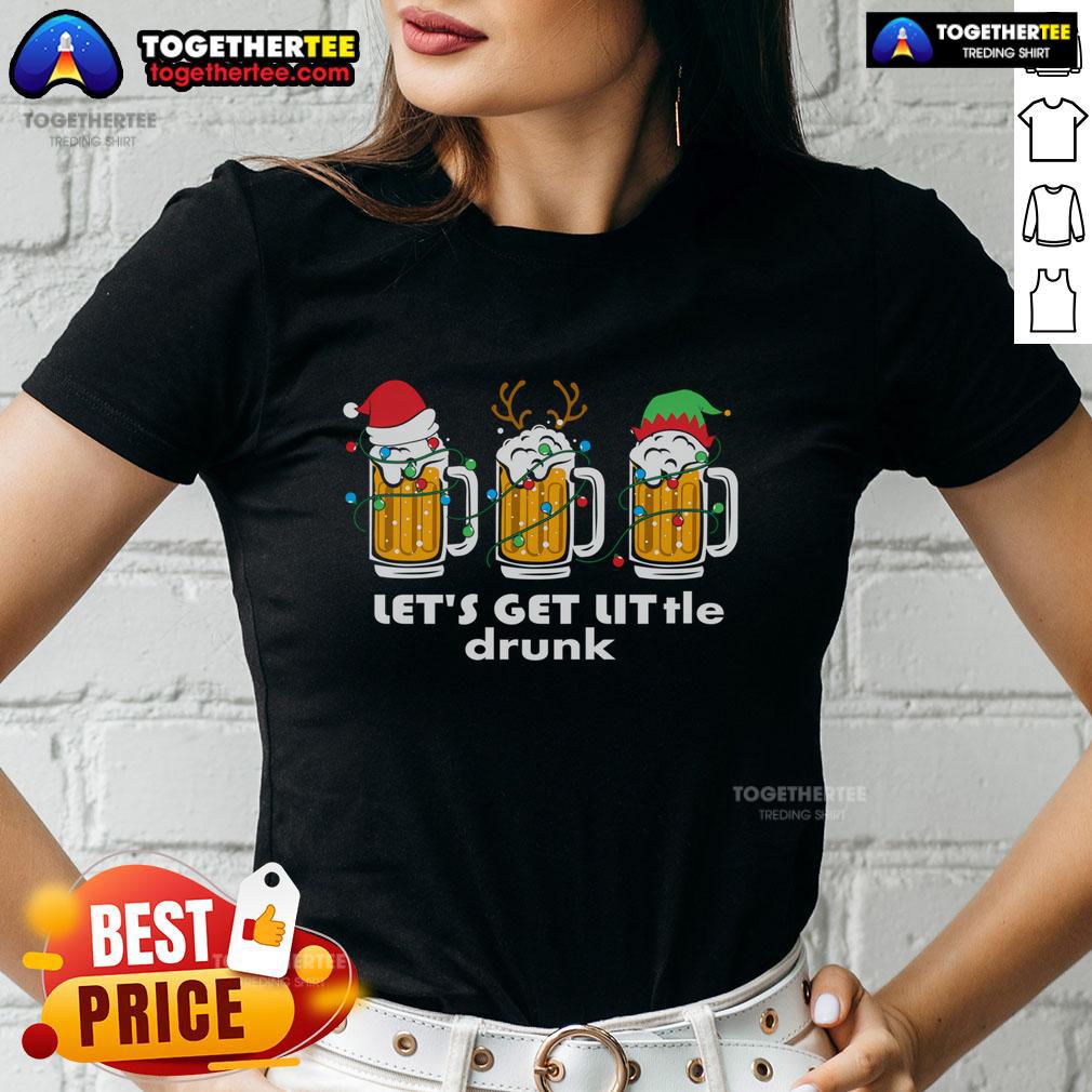 Good Xmas Let's Get Lit Drunk Santa Fun Family Beer Christmas T-Shirt - Image 3