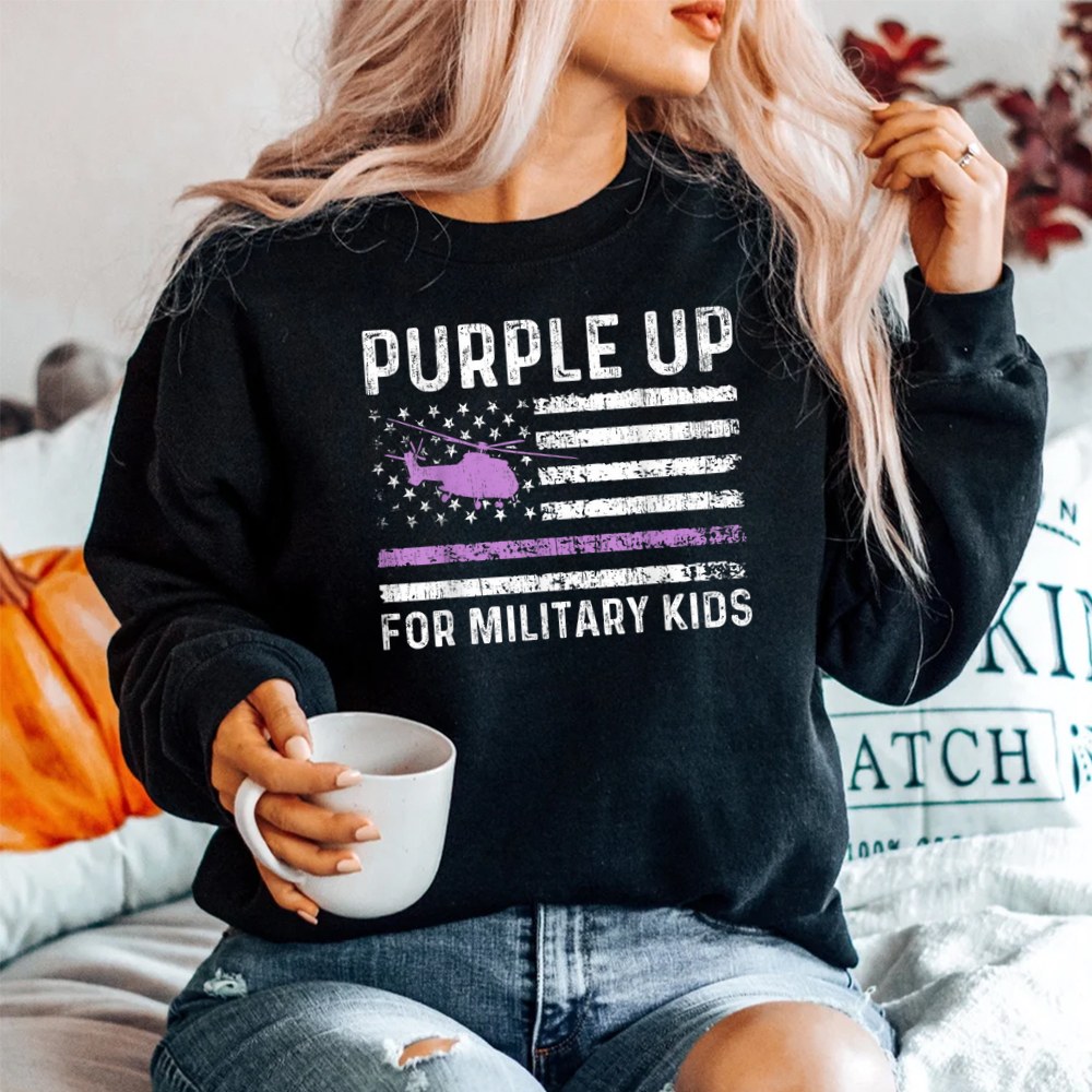Purple Up Military Kids Military Child American Flag Shirt - Image 2