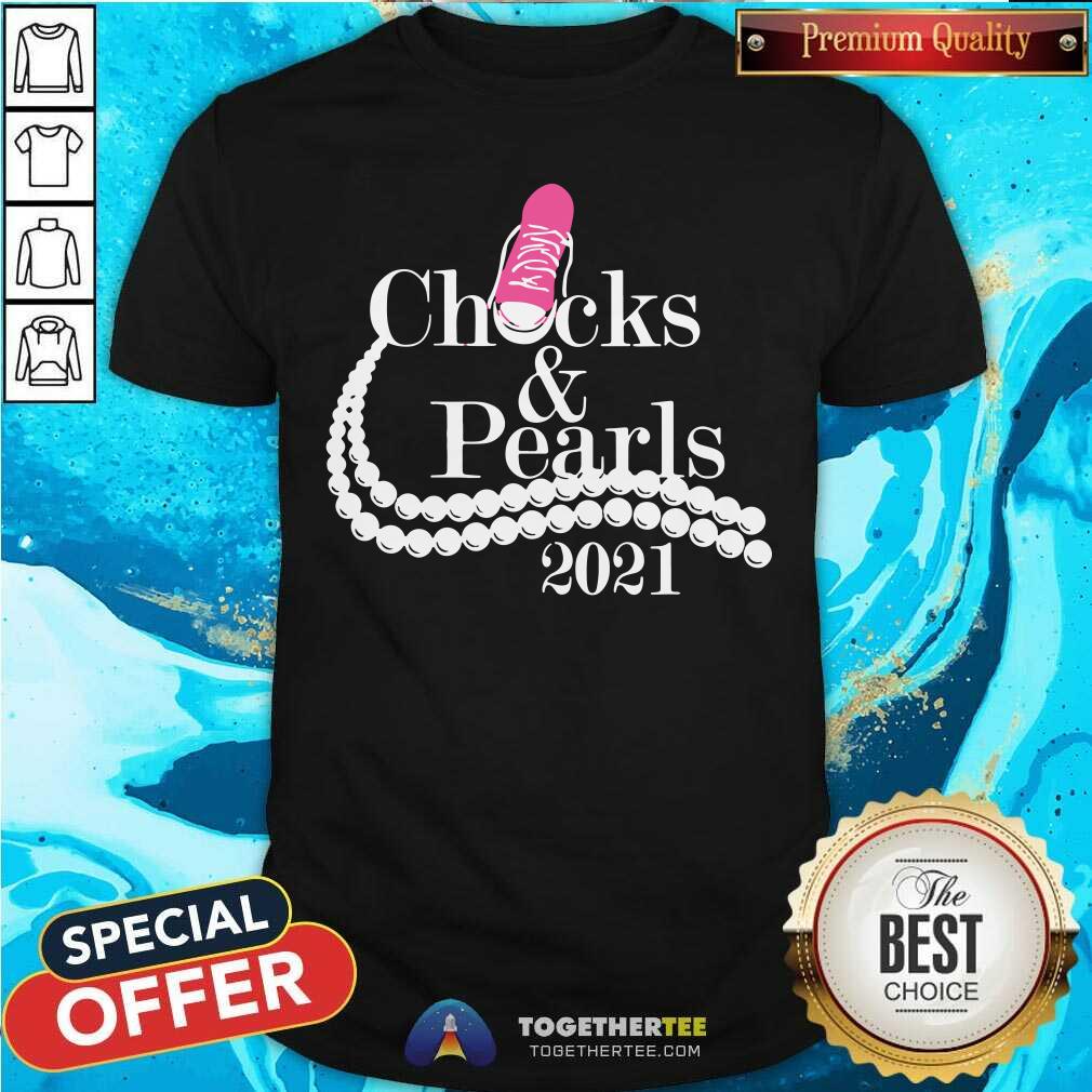 Funny Kamala Harris Chucks And Pearls 2021 Pink Converse T Shirt