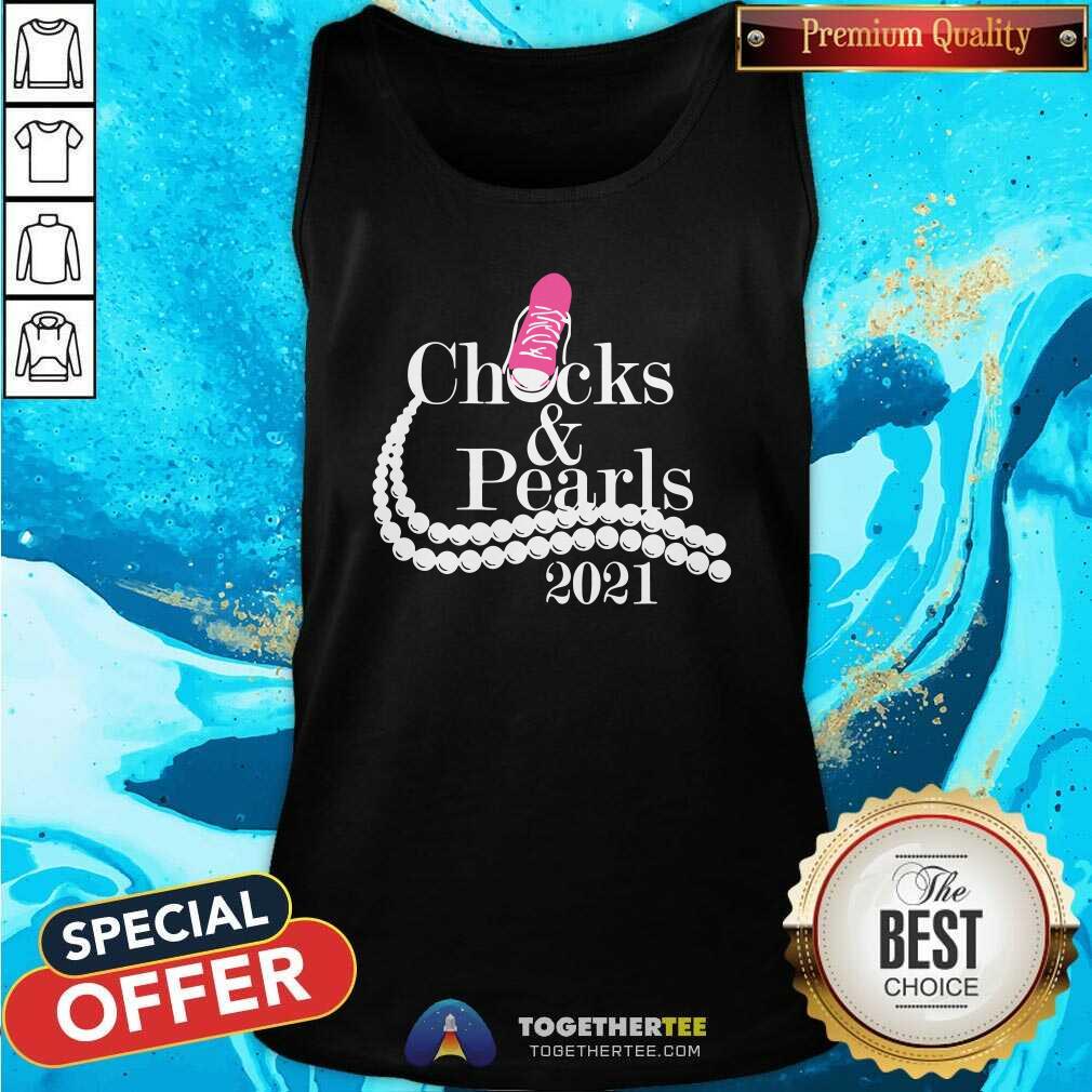 Funny Kamala Harris Chucks And Pearls 2021 Pink Converse T Shirt - Image 4