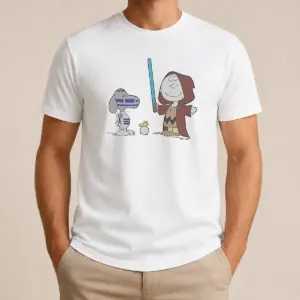 Pretty Charlie Brown Snoopy Woodstock Star Wars R2 D2 BB 8 Mashup Character Shirt